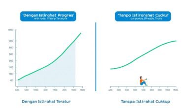 Grafik menunjukkan perbedaan progres kebugaran antara orang yang menerapkan siklus istirahat dan latihan yang tepat versus yang tidak