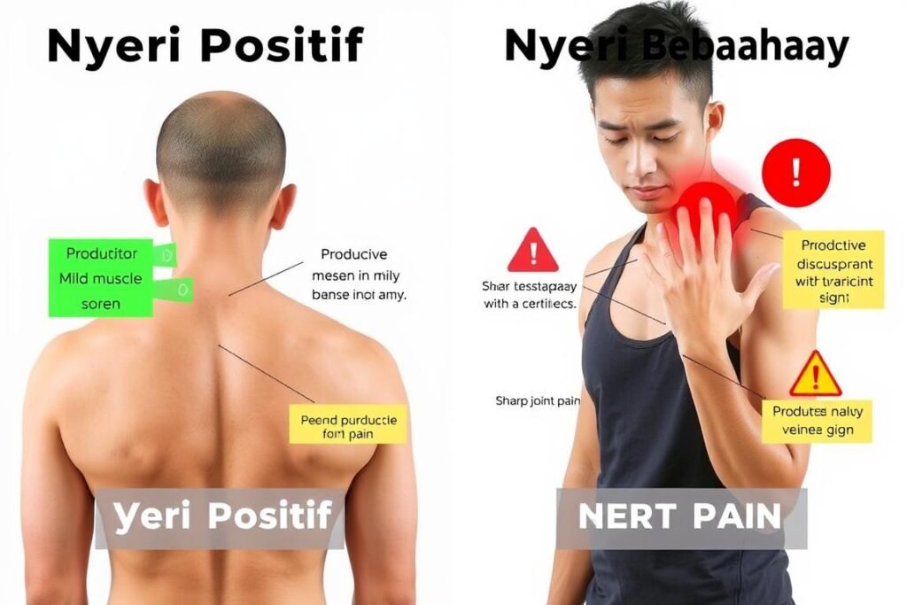 Ilustrasi membandingkan nyeri positif vs nyeri berbahaya dalam latihan Ilustrasi membandingkan nyeri positif vs nyeri berbahaya dalam latihan